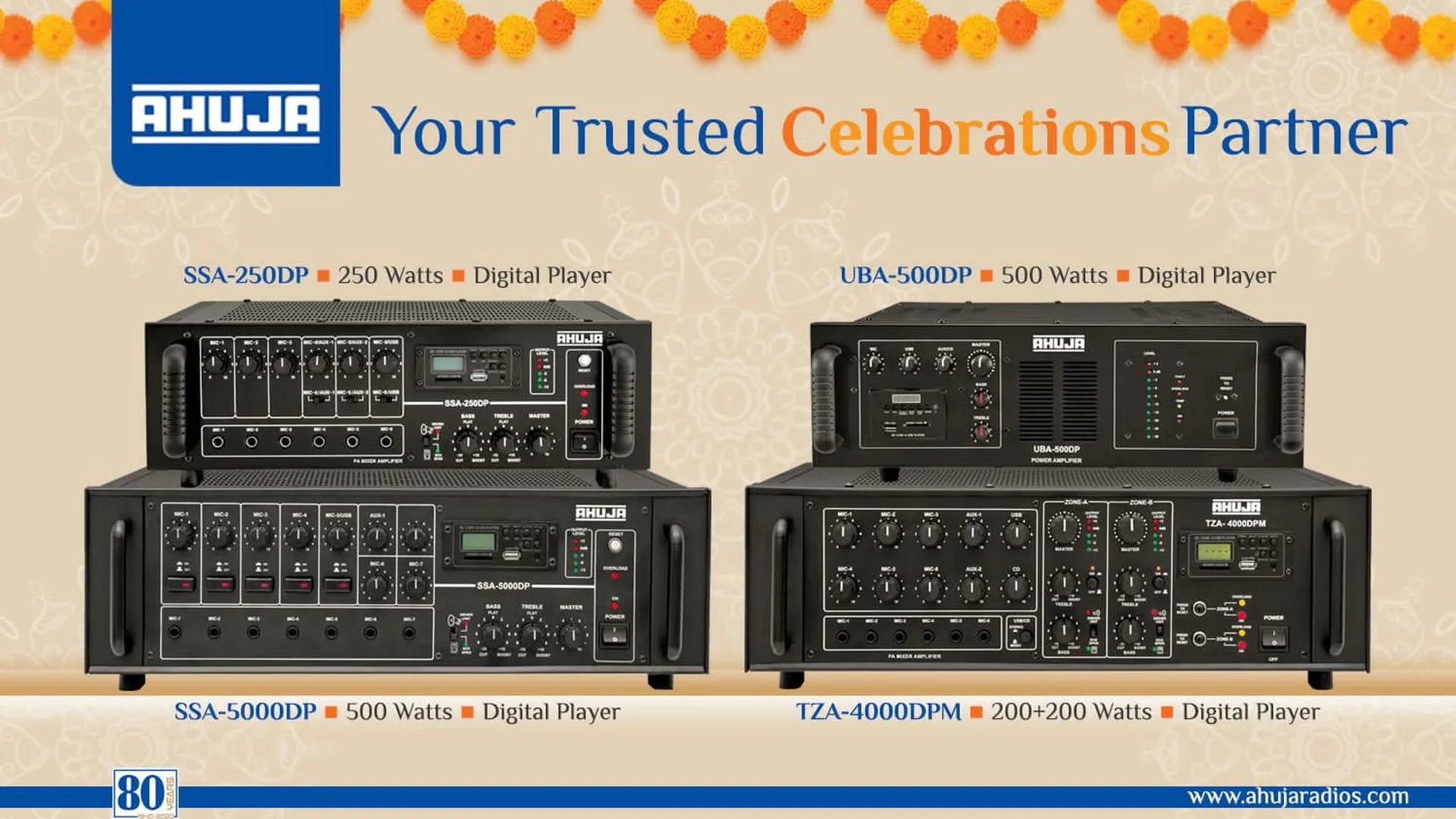 Ahuja mixer amplifiers with digital player — SSA / UBA / TZA series